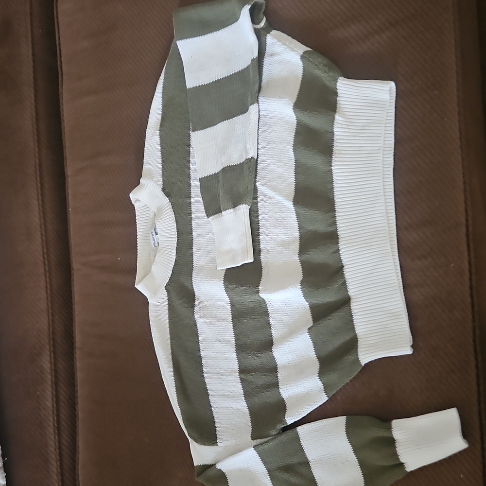 Madewell Green and White Striped Sweater